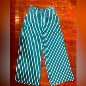 blue and white palazzo pants striped